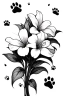 paperwhite flowers falling with paw prints and hoof prints sprinkled throughout  tattoo design idea