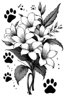 paperwhite flowers falling with paw prints and hoof prints sprinkled throughout  tattoo design idea