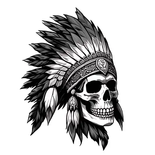 native skull and headdress with smoke filler for knee cap tattoo design idea