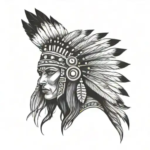 Indian warrior woman in head dress tattoo design idea