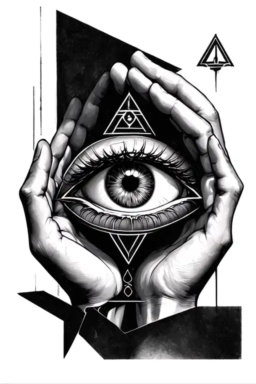 Illuminati eye with hands behind it tattoo design idea