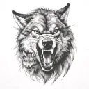 angry wild wolf and cub  tattoo design idea