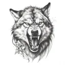 angry wild wolf and cub  tattoo design idea