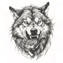 angry wild wolf and cub  tattoo design idea