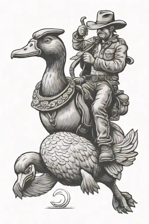 cowboy riding a duck standing tattoo design idea