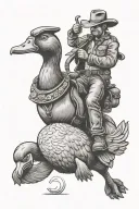 cowboy riding a duck standing tattoo design idea