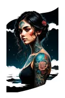 Make me a upper arm tattoo Setting: A symbolic, timeless space — soft fog, light gradients, no clear ground or battlef tattoo design idea