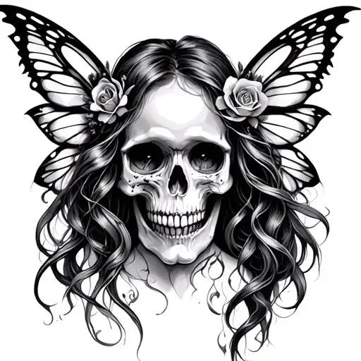 fairy and skull tattoo design idea
