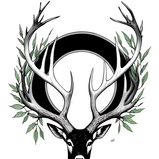 willow branch white tail deer antlers tattoo design idea