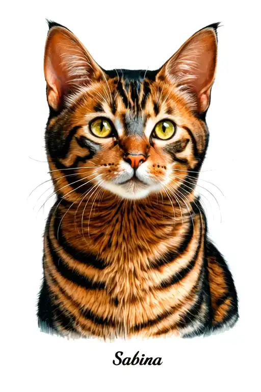 "Sabina" bengal playful cat tattoo design idea