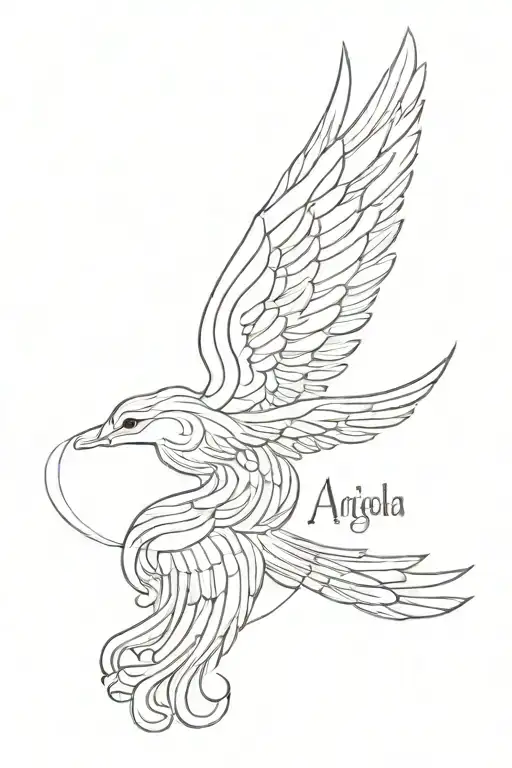 word angelica and angels wings tattoo design idea