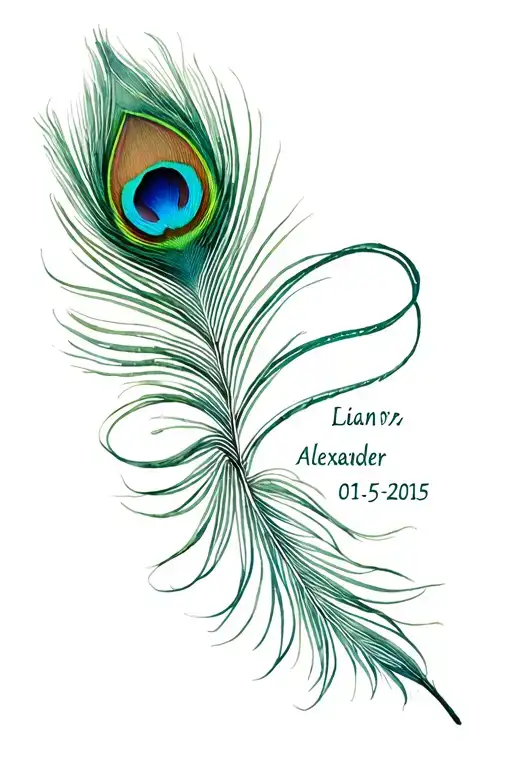 "Liam Alexander 01-05-2015" peacock feather infinity symbol intertwined tattoo design idea