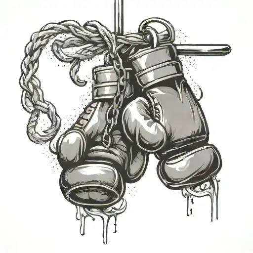 cross and boxing gloves hanging tattoo design idea