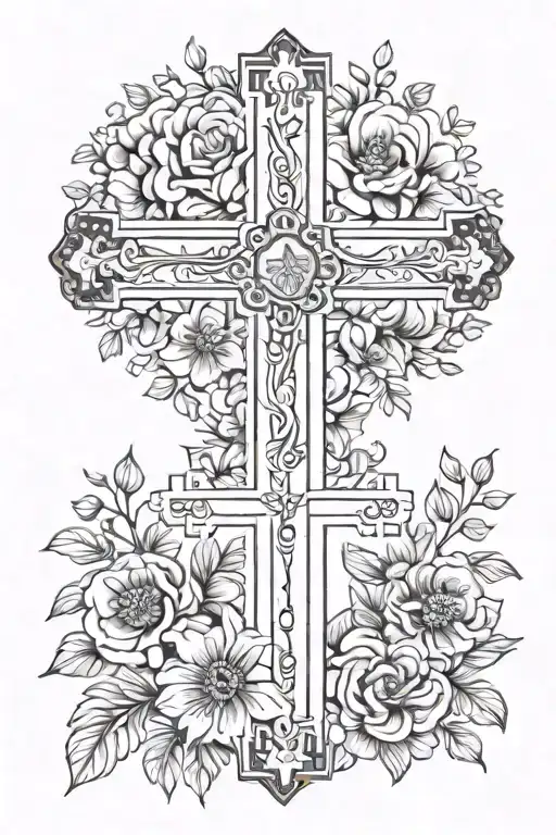 "Matthew 11:28" and cross and florals on spine tattoo tattoo design idea