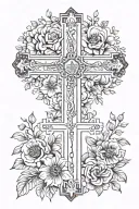 "Matthew 11:28" and cross and florals on spine tattoo tattoo design idea