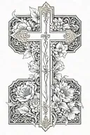 "Matthew 11:28" and cross and florals on spine tattoo tattoo design idea
