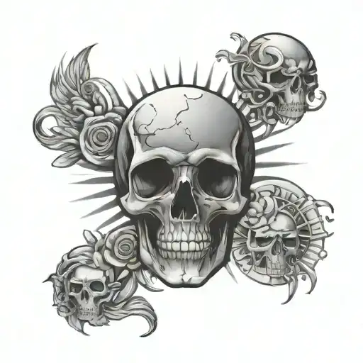 Gemini, skull, sun and moon tattoo design idea