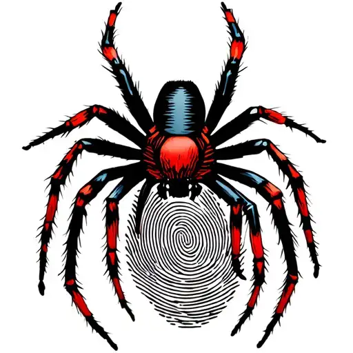 black widow spider with fingerprint on back tattoo design idea
