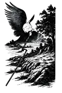 psalm 23 as a landscape, emphasise the shadow of the valley of death, show the rod and staff tattoo design idea
