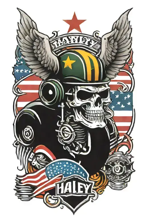 harley logo merged with AIA logo merged with packers logo merged with american flag tattoo design idea