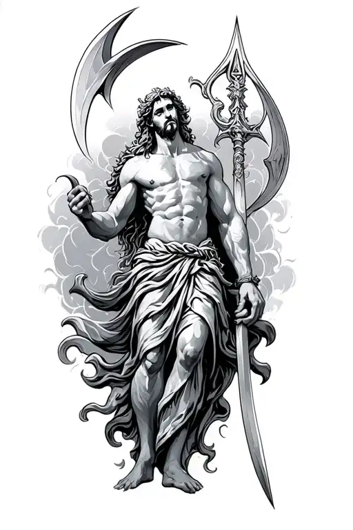 Neptune god spearing tattoo design idea