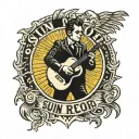 sun record company logo with Johnny cash walking towards it   tattoo design idea