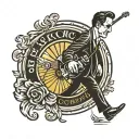 sun record company logo with Johnny cash walking towards it   tattoo design idea