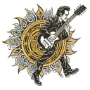sun record company logo with Johnny cash walking towards it   tattoo design idea