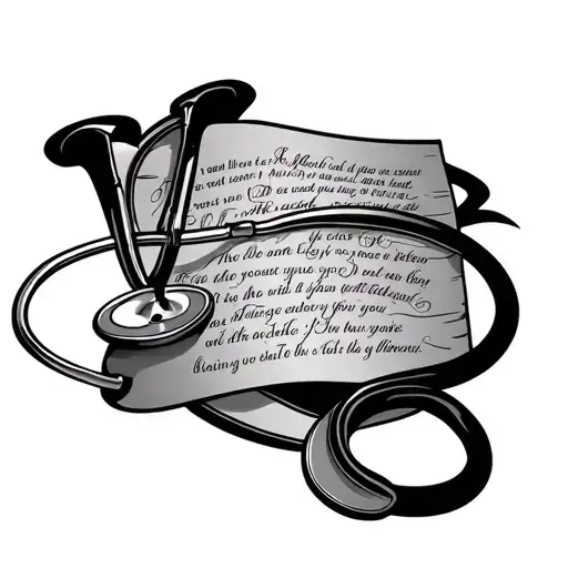An intricate design combining a stethoscope and a Bible verse about healing tattoo design idea
