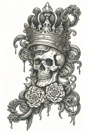 brass knuckles at the bottom, a skull with a crown at the top tattoo design idea