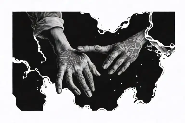 A man sticks his head out of reality into the cosmos and sees a giant hand reaching back into his world tattoo design idea