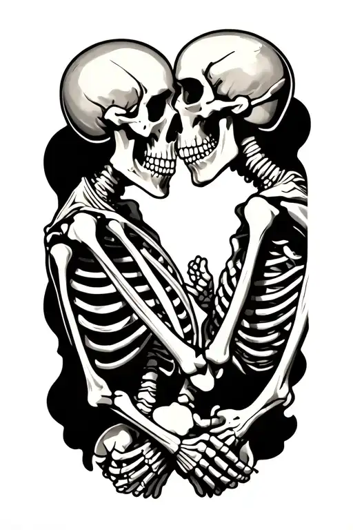 2 skeletons fighting for life growing tattoo design idea