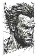 Wolverine tattoo, close face look, skrech, half skull tattoo design idea
