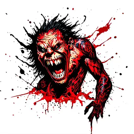 A monster tearing the skin of the abdomen. Hands off, you can see his happy mean face tattoo design idea