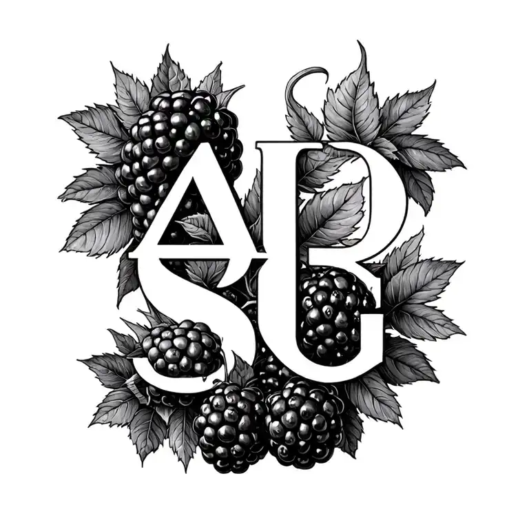 blackberries intertwined initials AJ CJ SG letters tattoo design idea