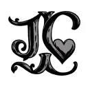 "JC" initials JC with heart above J tattoo design idea
