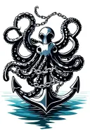 black octopus wrapped around anchor in water with broken chain tattoo design idea