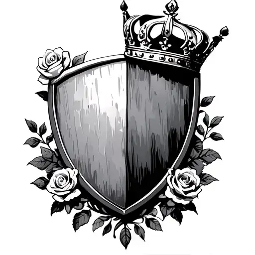 Princess Crown wreathed by roses on a shield tattoo design idea