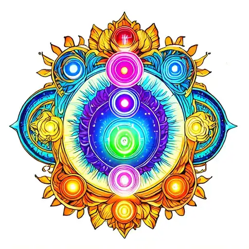 7 chakras intertwined with elements tattoo design idea
