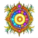7 chakras intertwined with elements tattoo design idea