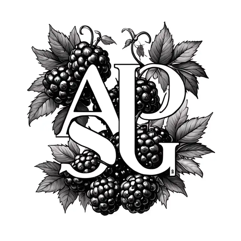 blackberries intertwined initials AJ CJ SG letters tattoo design idea