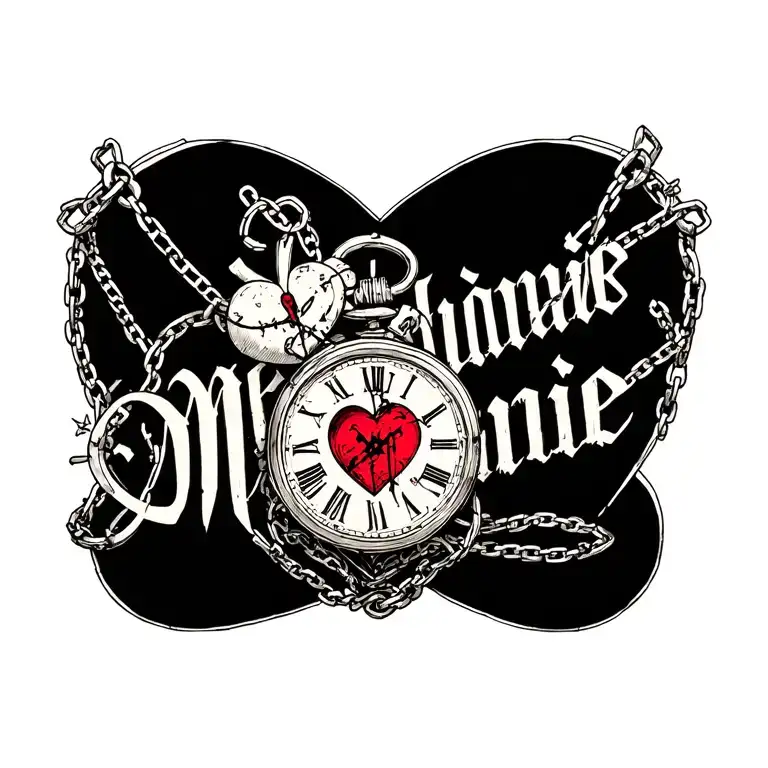 "Mélanie" "Mélanie" Clock Heart Chains tattoo design idea