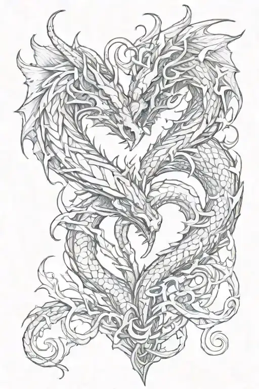 two dragon heart intertwined tattoo design idea
