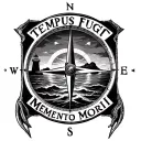 compass, text saying "Tempus Fugit Memento Mori", lighthouse, oceans, sunset tattoo design idea