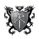 A central shield as the focal point.  Two crossing keys on the face of the shield 	•	Two dragons flanking the shield, o tattoo design idea