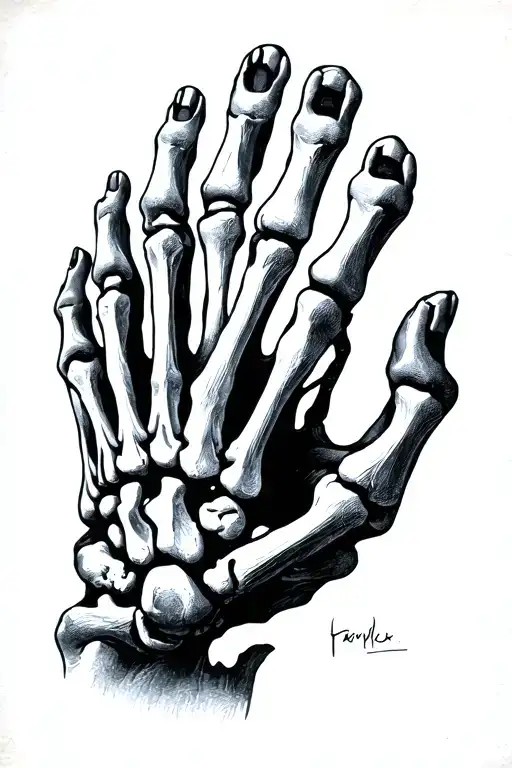 skeleton hand holding a baby foot print tattoo design idea