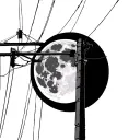 electric pole with full moon night scene in background from a low angle point of view  tattoo design idea