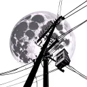 electric pole with full moon night scene in background from a low angle point of view  tattoo design idea