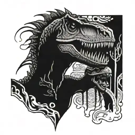 mom and son t rex tattoo design idea