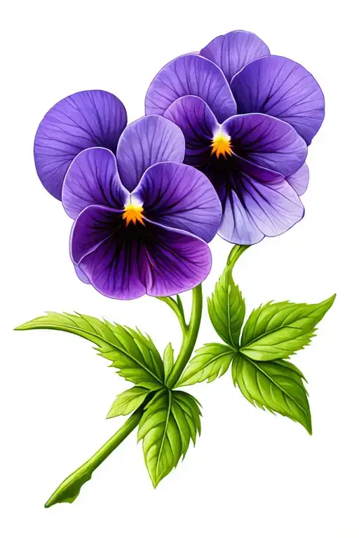 2 purple violets with short green stem and 1 green leaf tattoo design idea